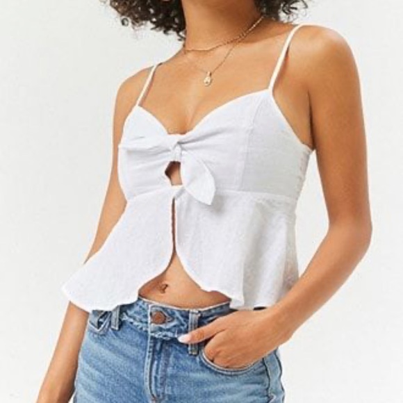 Forever 21 Tops - White tie front crop top